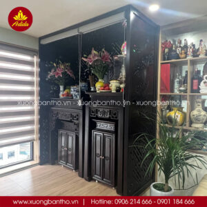 Bộ bàn thờ Phật và bàn thờ gia tiên gỗ Sồi