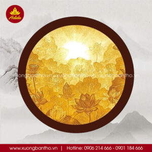 Tranh trúc chỉ phòng thờ mẫu Sen tinh xảo