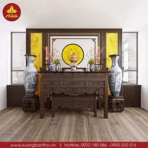 bàn thờ gia tiên màu gỗ óc chó