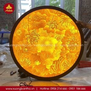 tranh trúc chỉ tròn hoa sen