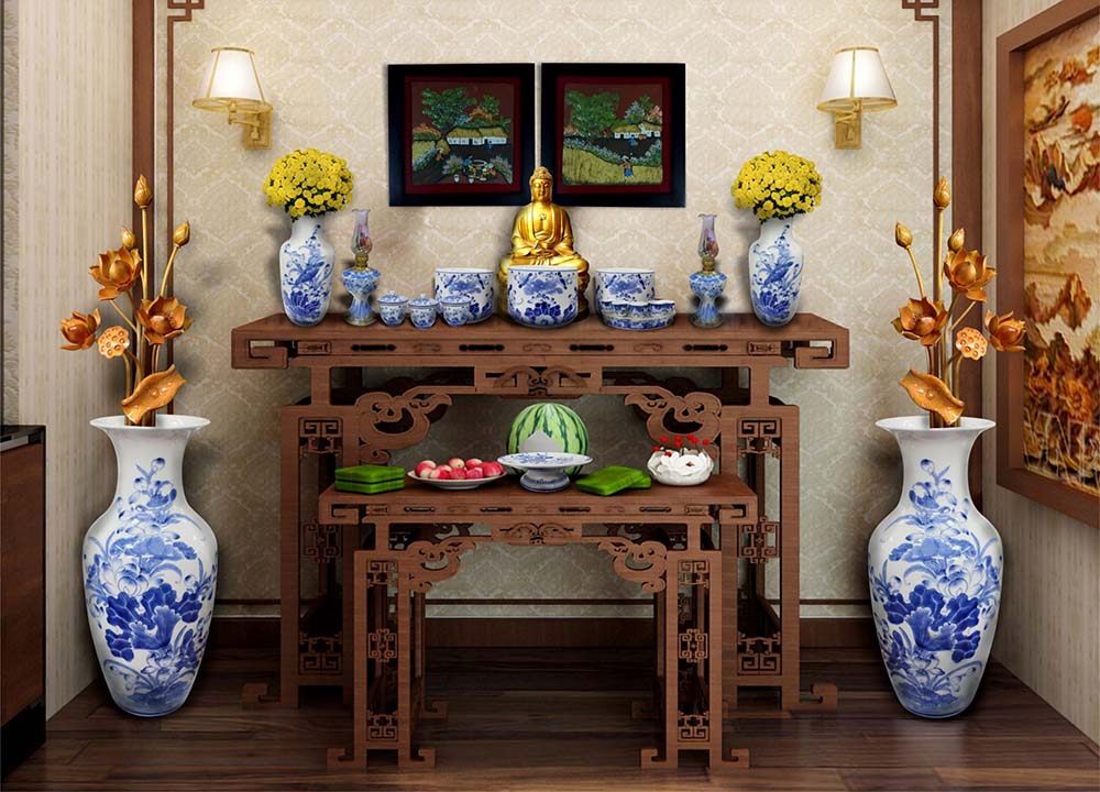 trang trí bàn thờ phật