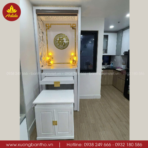 bàn thờ chung cư màu trắng
