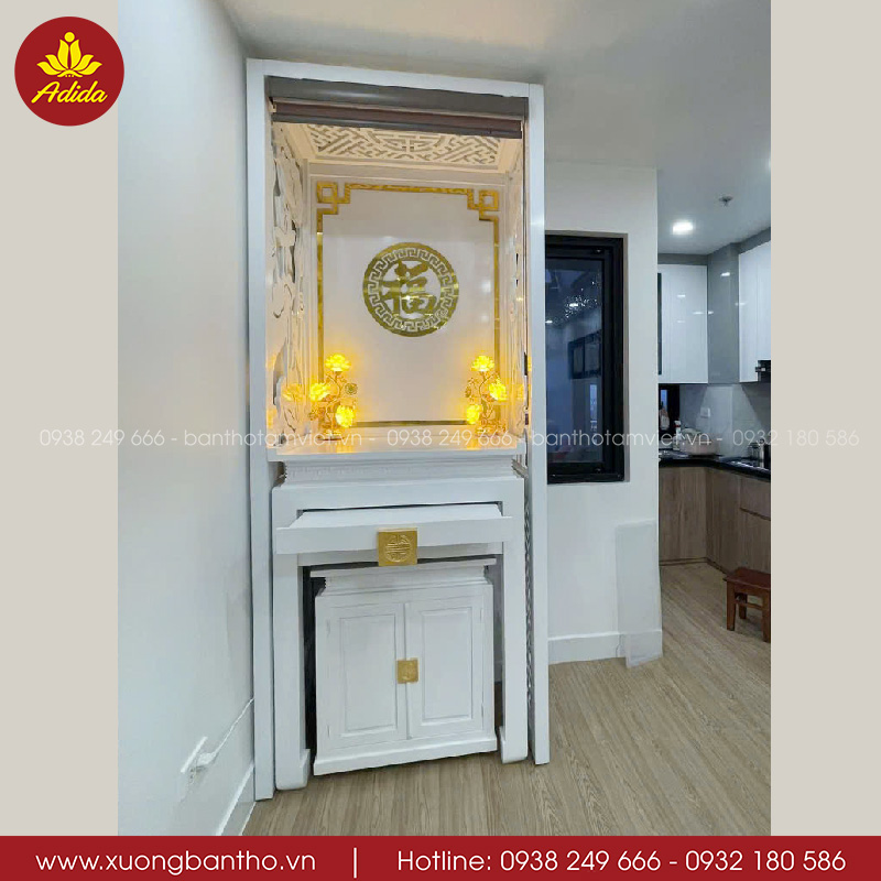 bàn thờ chung cư màu trắng đẹp