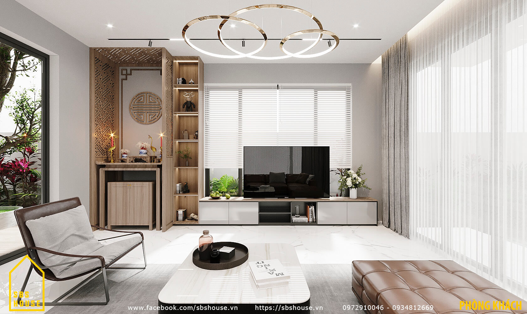 99+ Mẫu phòng khách kết hợp phòng thờ đẹp chuẩn 2026 2 Thiết kế phòng khách có bàn thờ trang nghiêm