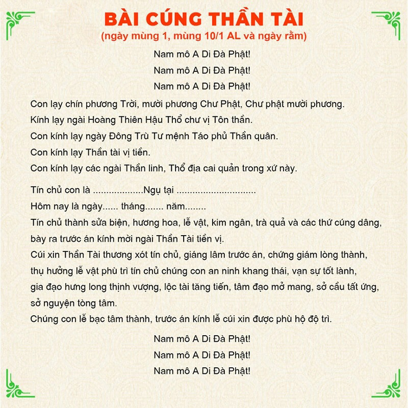 bài cúng thần tài