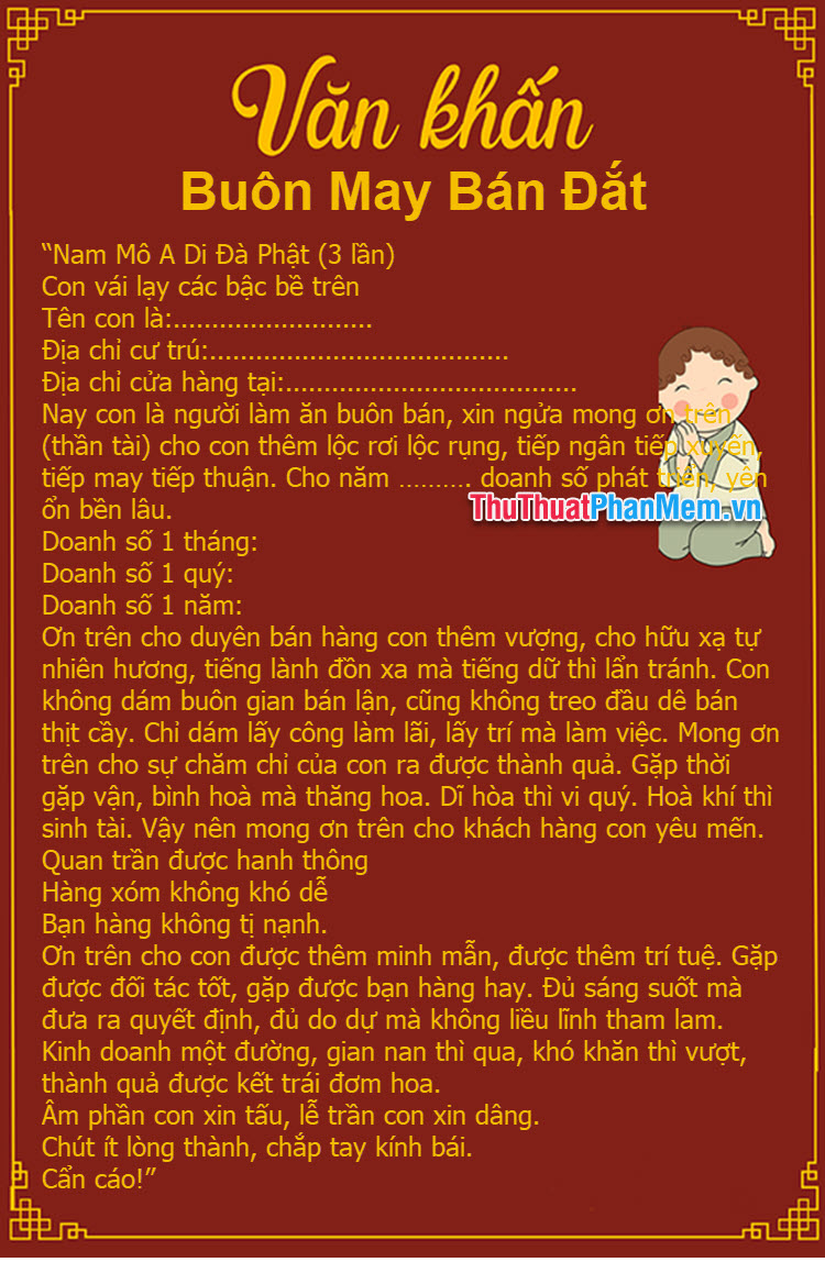 văn khấn bán hàng buôn may bán đắt