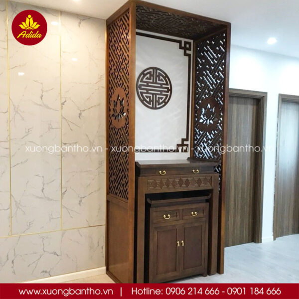 bàn thờ chung cư nhiều ngăn màu nâu đậm
