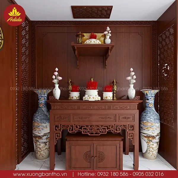 bàn thờ phật và gia tiên gỗ gõ đỏ