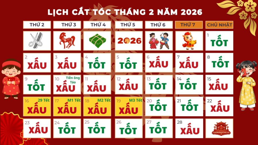 lịch cắt tóc tháng 2 2026 dương lịch