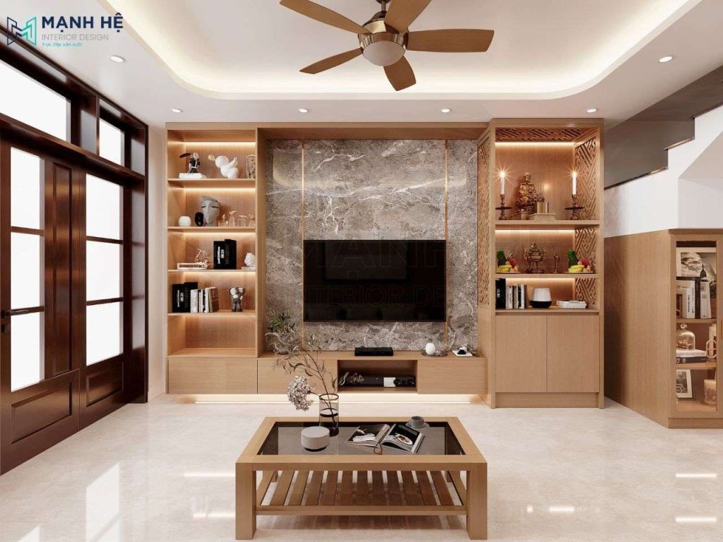 99+ Mẫu phòng khách kết hợp phòng thờ đẹp chuẩn 2026 19 phong khach ket hop phong tho dep 2459