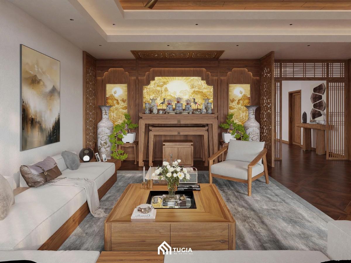 thiết kế phòng khách nhà cấp 4 có bàn thờ