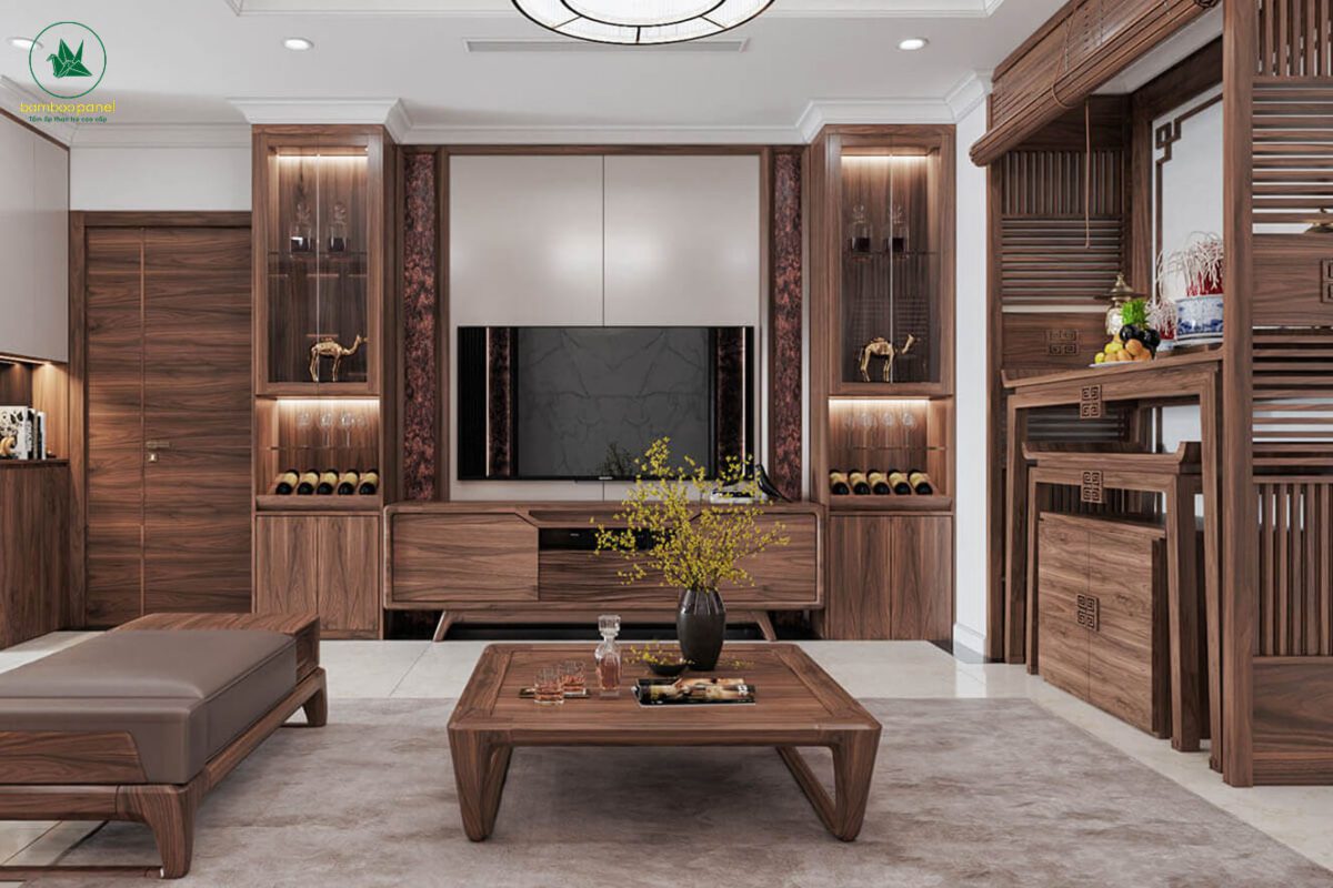 mẫu phòng khách nhà cấp 4 có bàn thờ đẹp