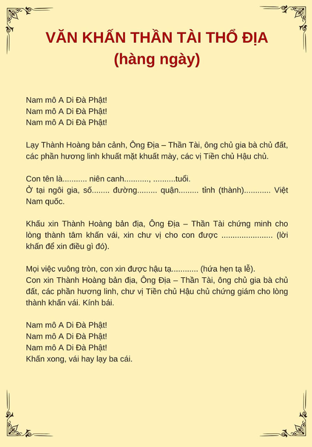 bài văn khấn bàn thờ thần tài