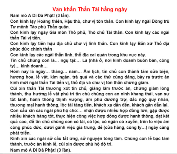 văn khấn cúng thần tài thổ địa hàng ngày