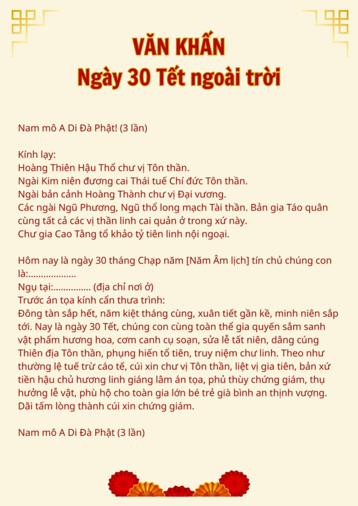 Văn Khấn 30 Tết 2026 Giáp Ngọ Chuẩn và Đầy Đủ Nhất 1 Văn khấn ngày 30 tết ngoài trời