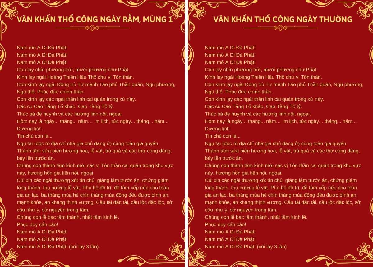 Văn Khấn 15 Hàng Tháng 2026 Cúng Gia Tiên và Thần Linh 2 Văn khấn Thổ công ngày Rằm