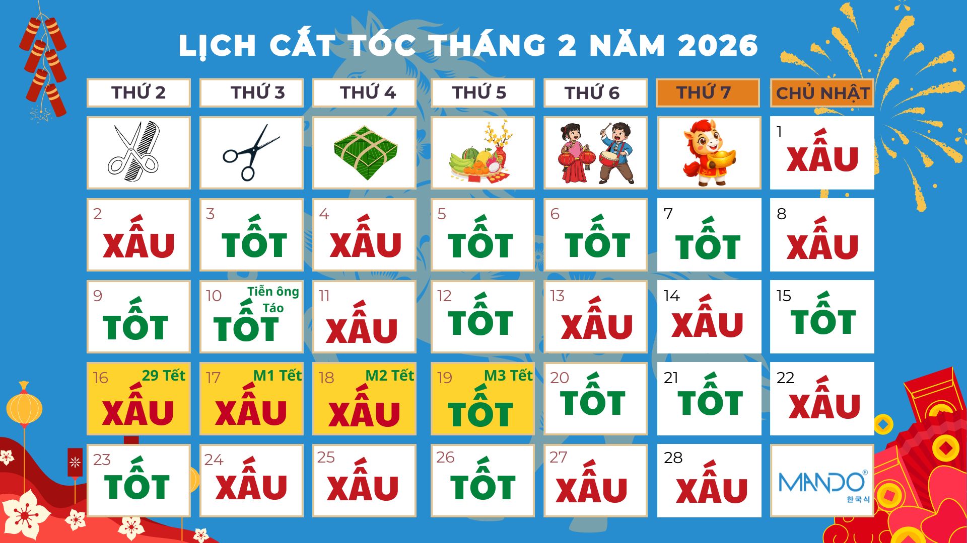 Ngày tốt cắt tóc tháng 2/2026 dương lịch