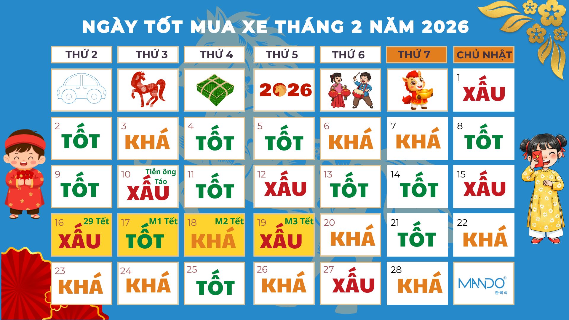 Ngày tốt mua xe tháng 2 2026 – Mua xế sang, đón Tết Bính Ngọ