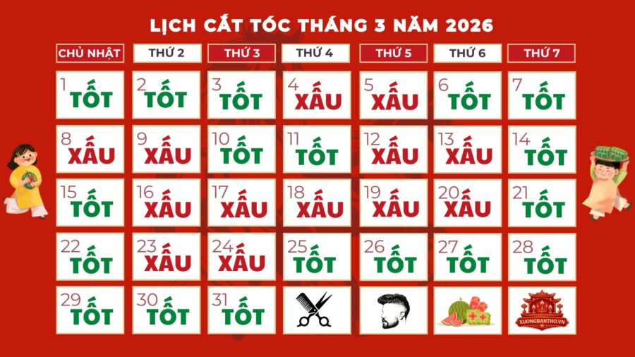lịch cắt tóc tháng 3 2026