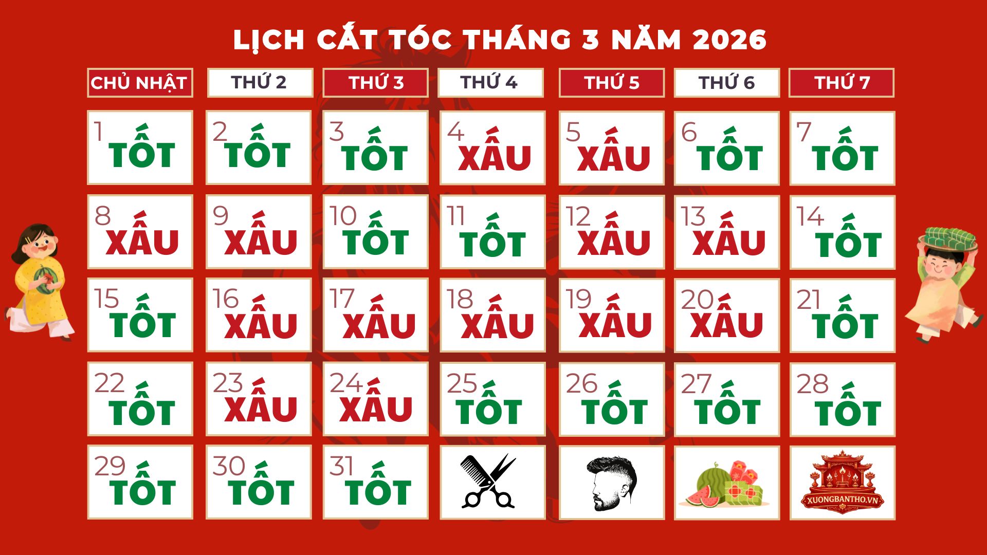 Lịch Cắt Tóc Tháng 3/2026 - Ngày Đẹp, Cắt Tóc May Mắn 1 lịch cắt tóc tháng 3 2026